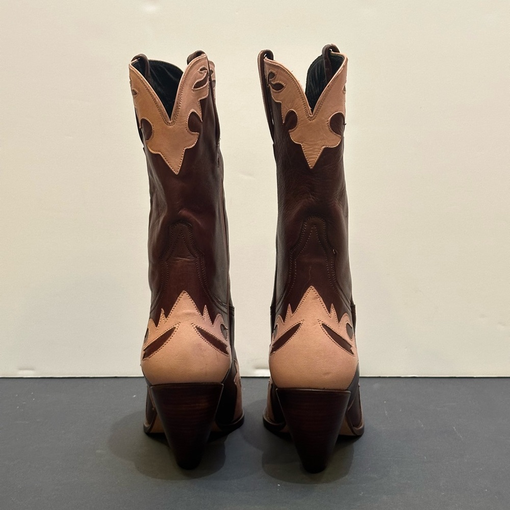Lucchese Brown and Tan Two-Tone Pointed Toe Cowboy Boots - Picture 3 of 10
